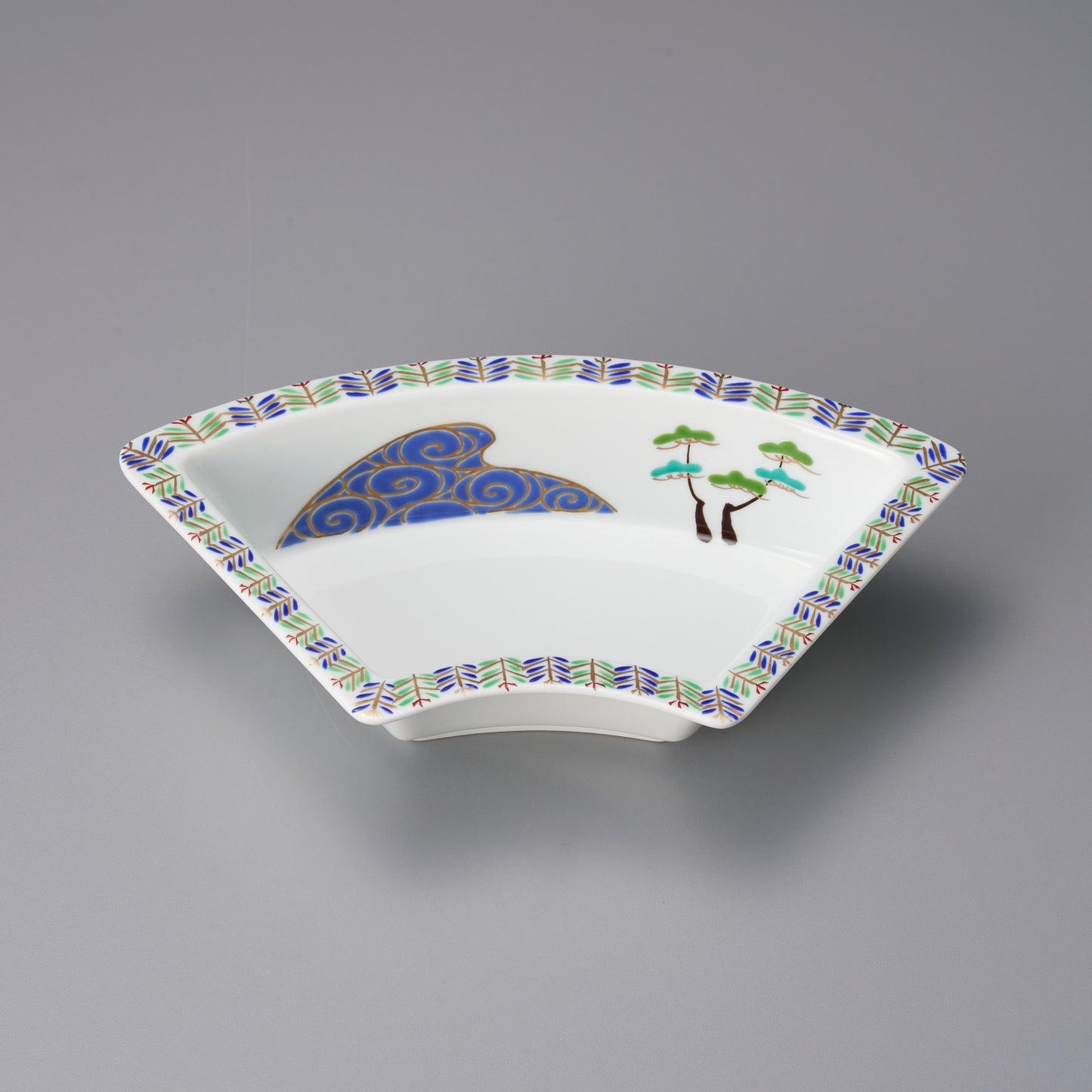 077-84 錦黄松扇形向付 小