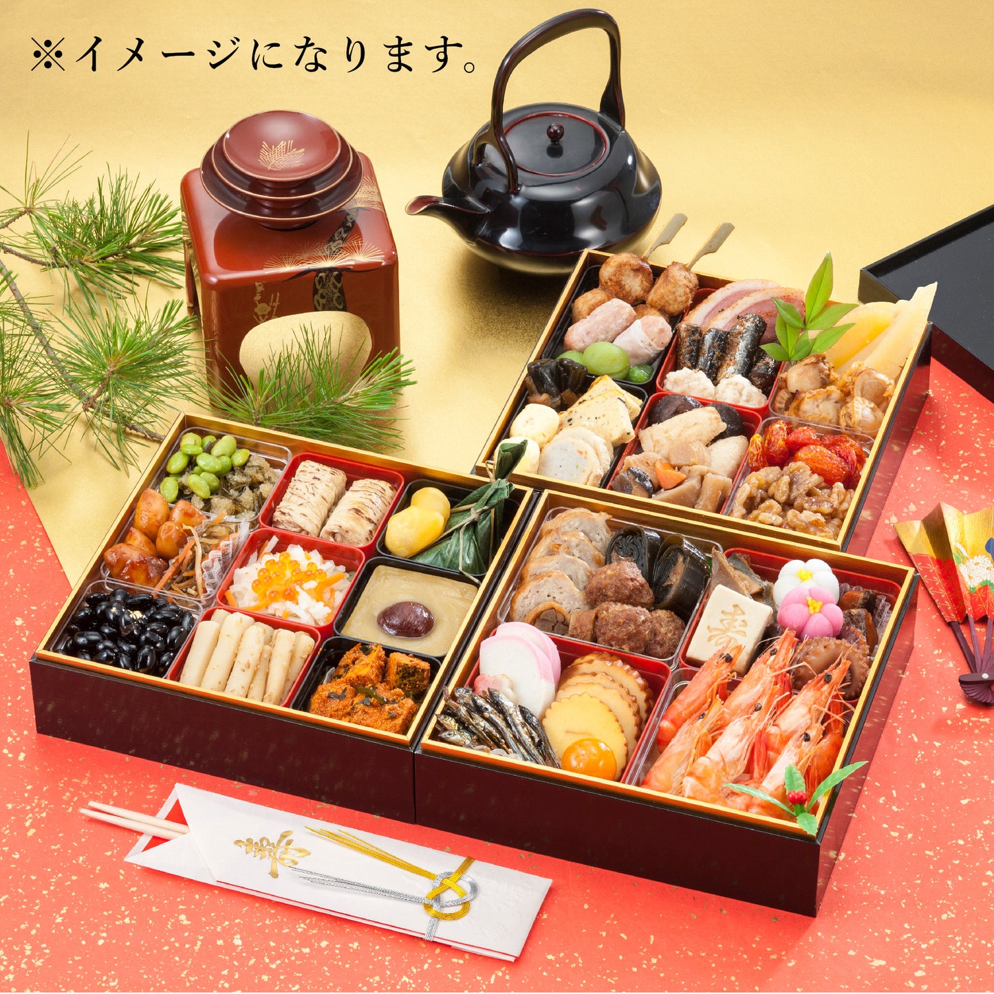 6寸紙重箱 黒内金