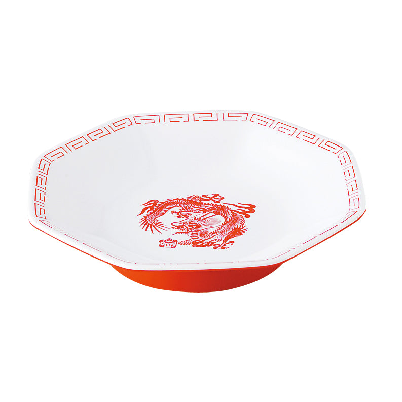 105-10015-03 瑞祥 八角皿(竜模様) 白/赤 (CA-30)