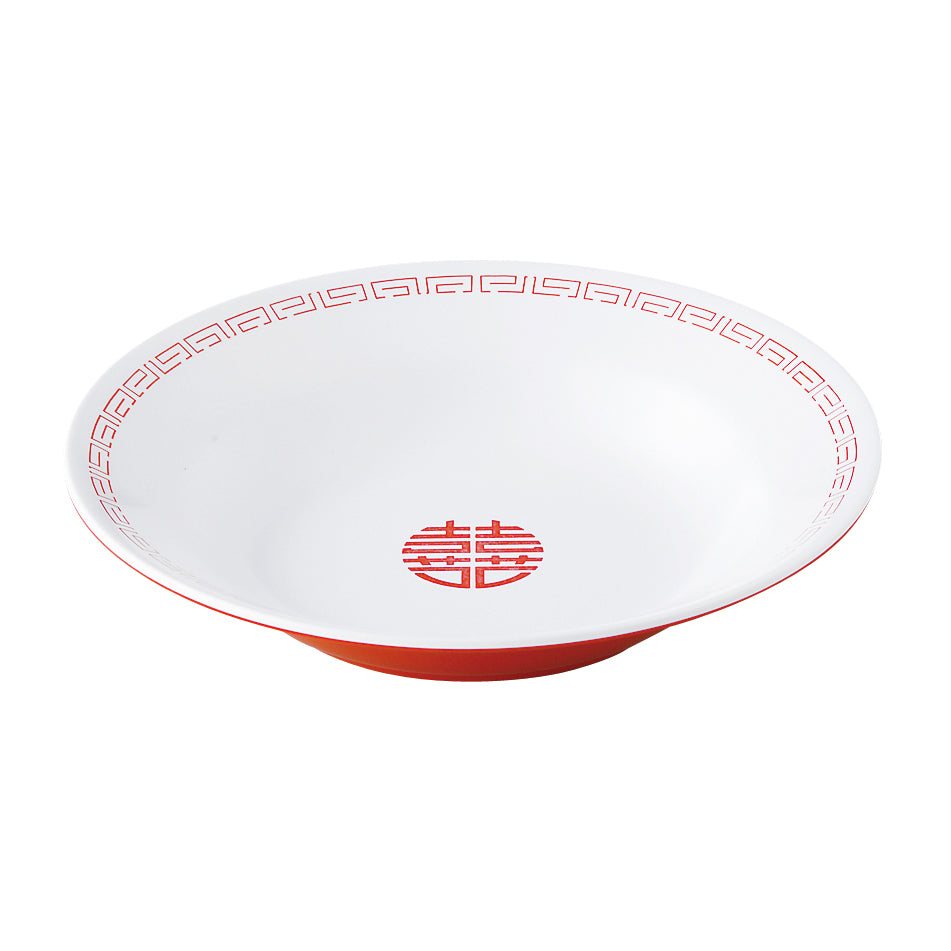 105-10015-10 瑞祥 新形冷麺皿 白/赤(CA-19)