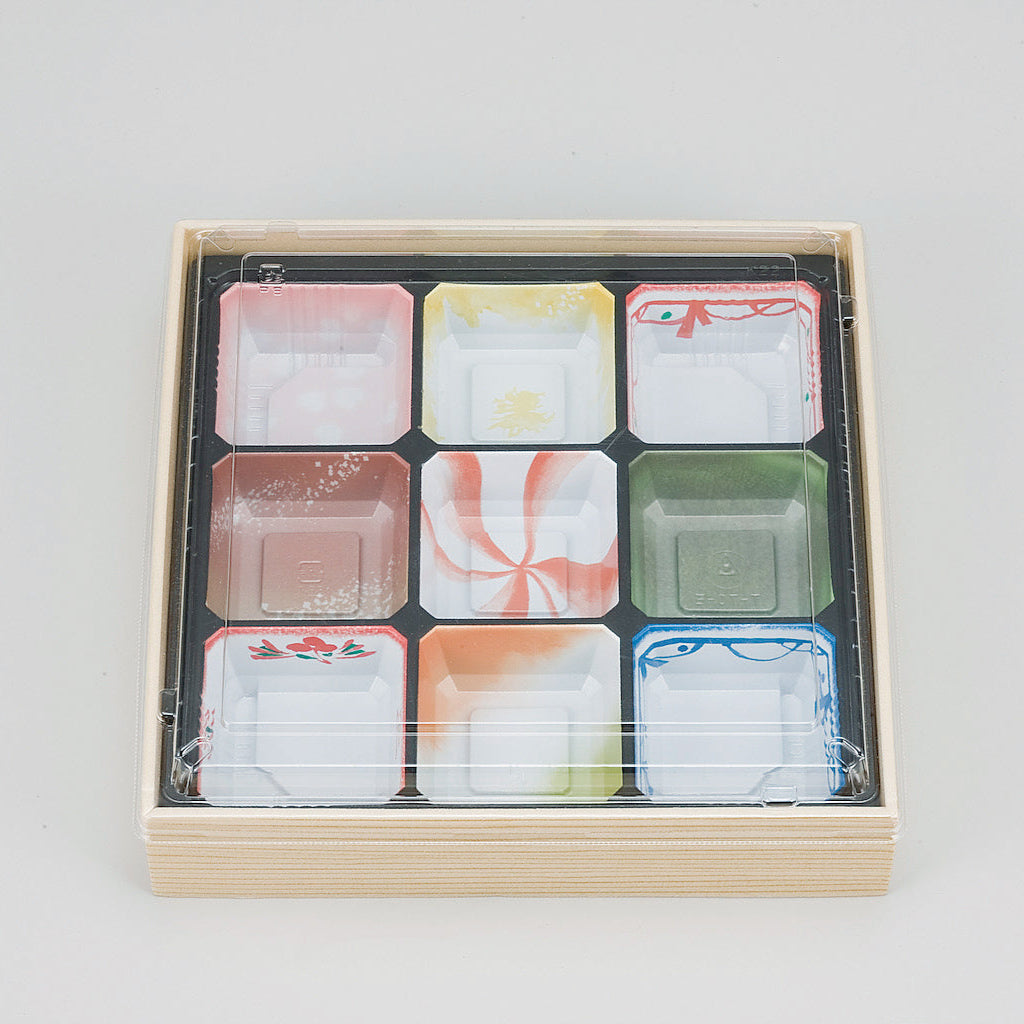 127-10018 姫杉木目9つ仕切透明蓋セット<150セット入>