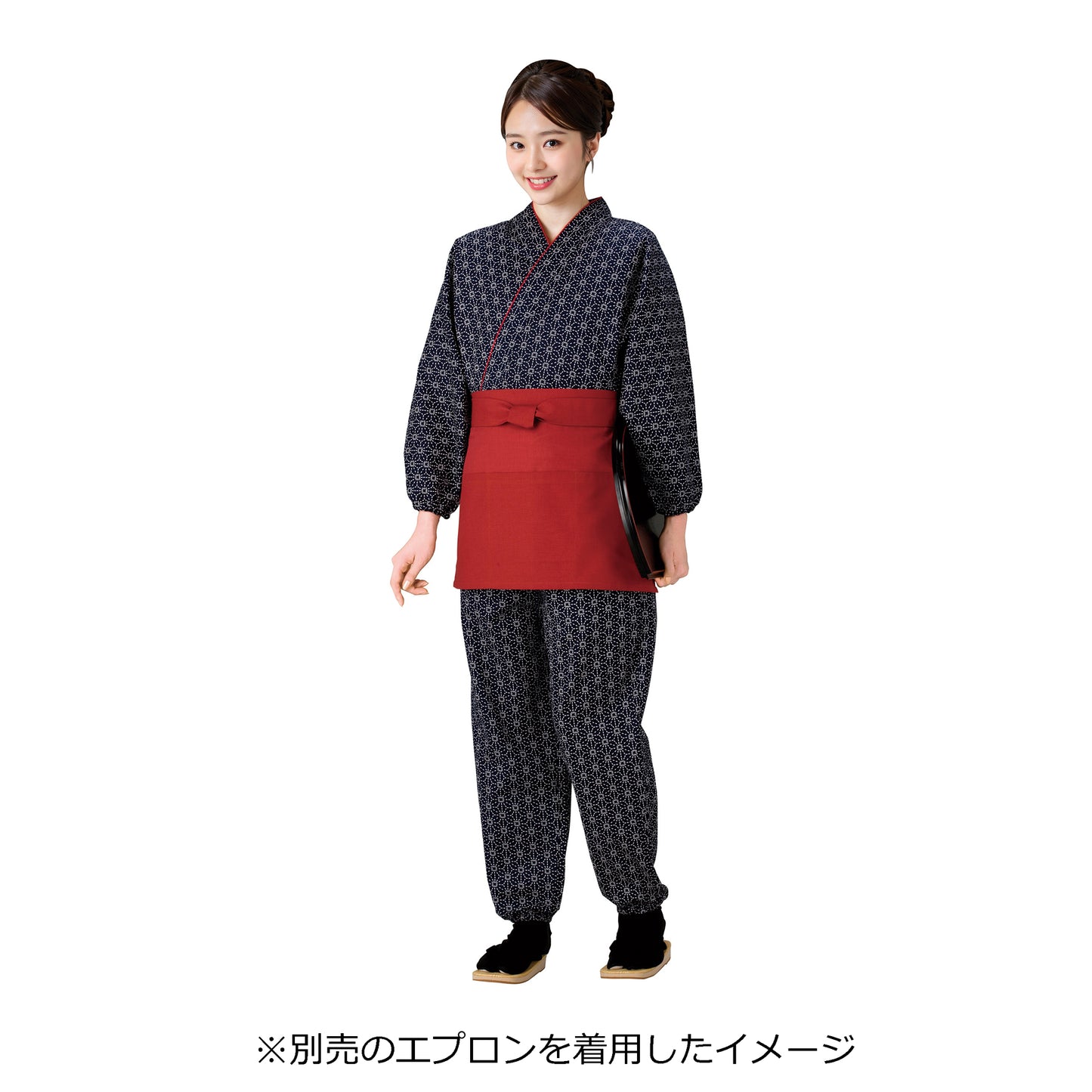 171-48020-L 綿作務衣 新麻の葉・紺