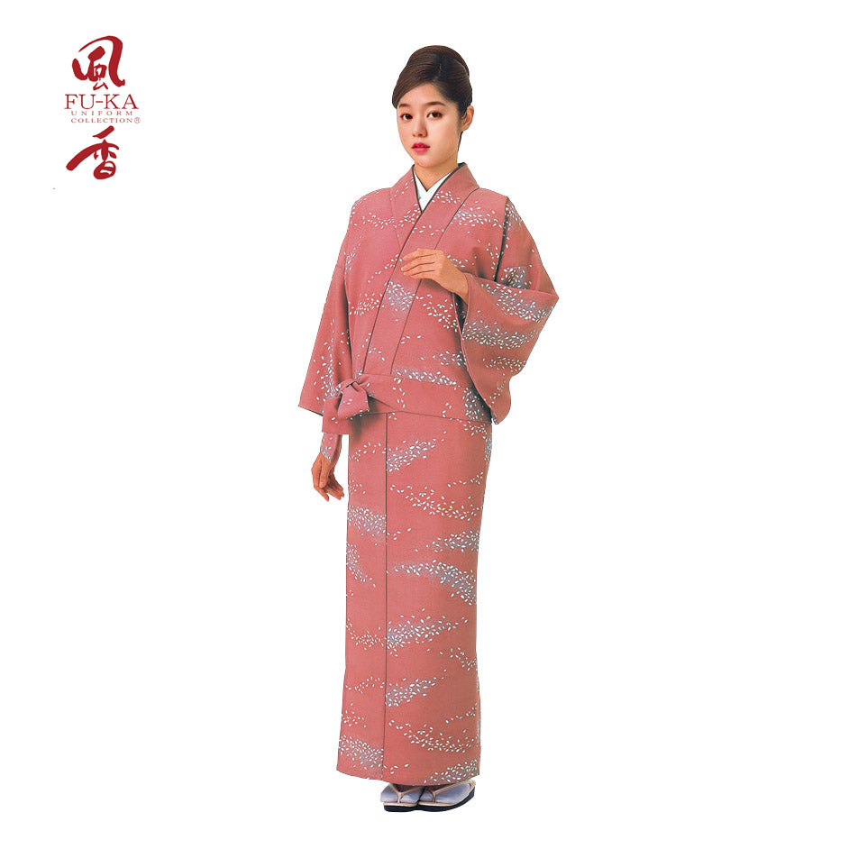 リボン型二部式着物 桜横流吹き・ピンク