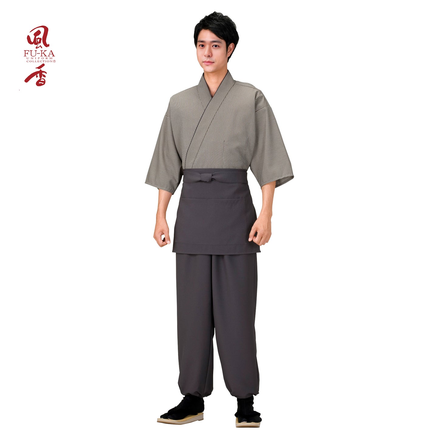 作務衣・上着 縞・グレー(SJ-4033)