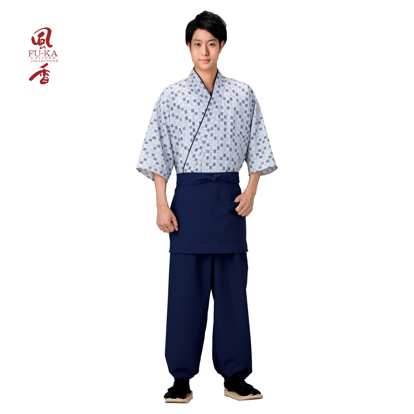 193-50007 ショートエプロン 紺(EP-7505)