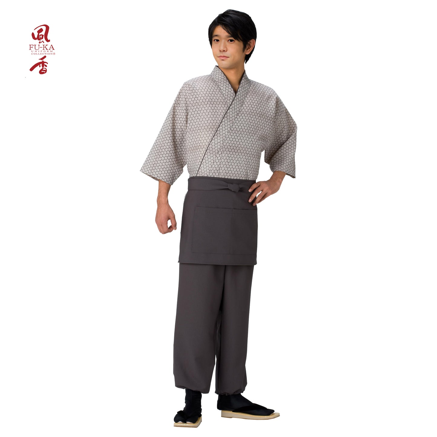 本手染め作務衣・上着 七宝・グレー(SJ-4306)