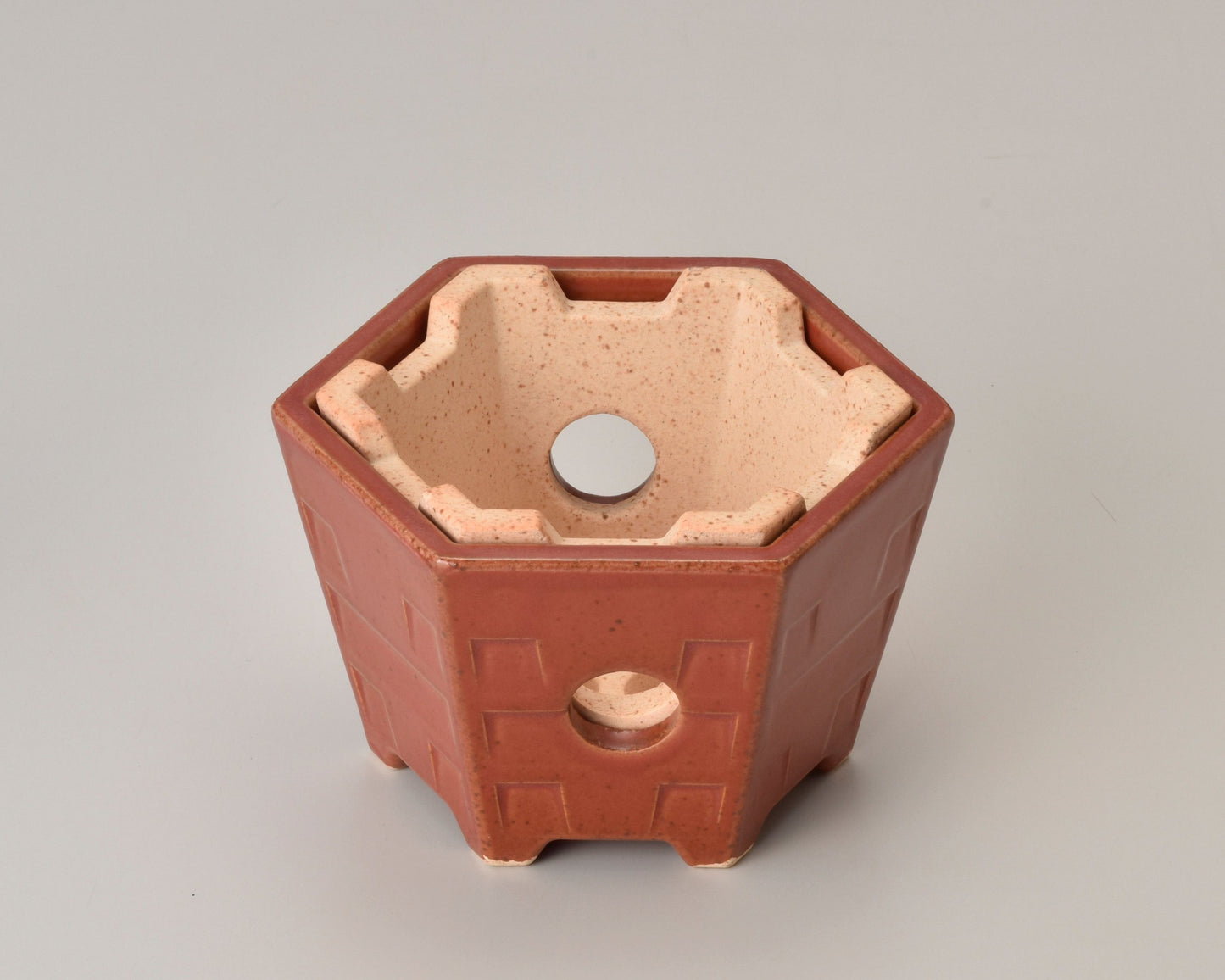 721-10227 赤楽5寸六角型コンロ(スノコ付)