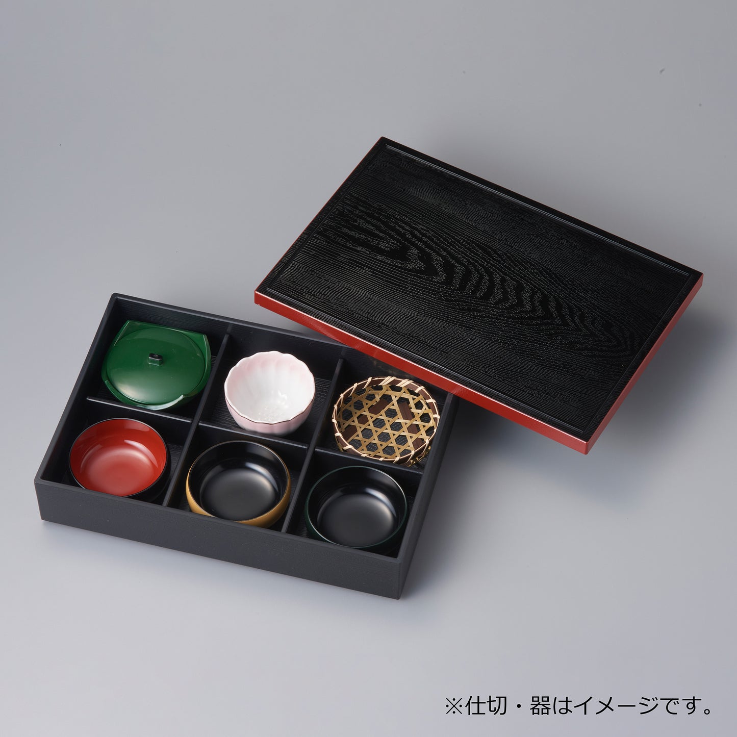 300-32131 尺1角長松華堂 黒渕朱<身・蓋>