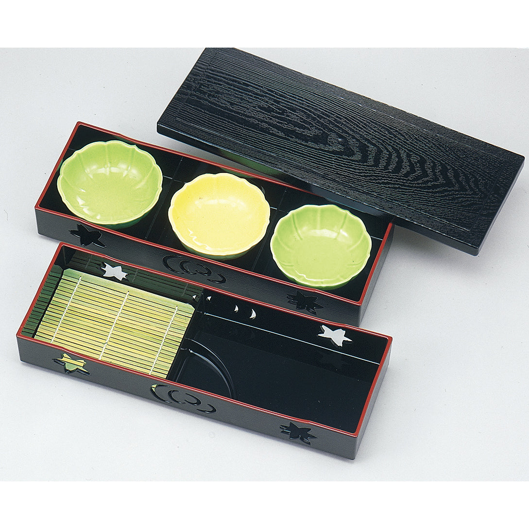 300-36321 花吹弁当 3つ仕切 黒天朱