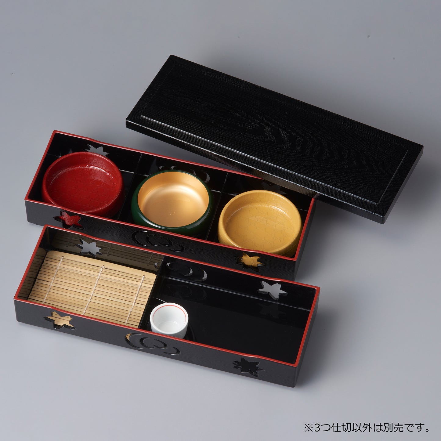300-36321 花吹弁当 3つ仕切 黒天朱