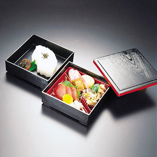 320-20231 音羽弁当2段 黒渕朱<仕切付>