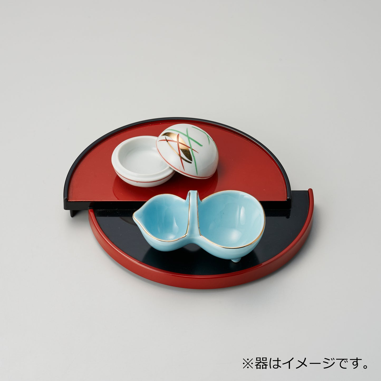 420-73021 半月段付台 朱黒