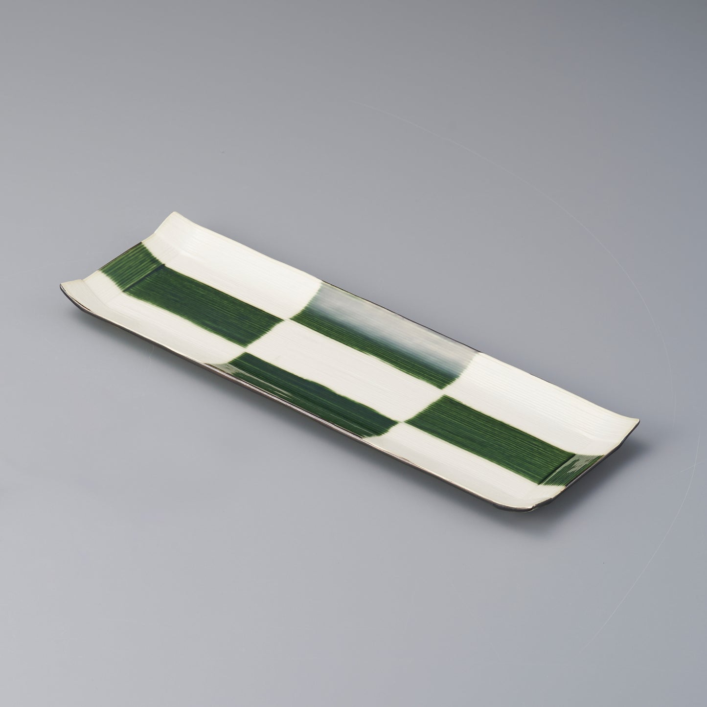 554-00003 織部市松長角皿(大)