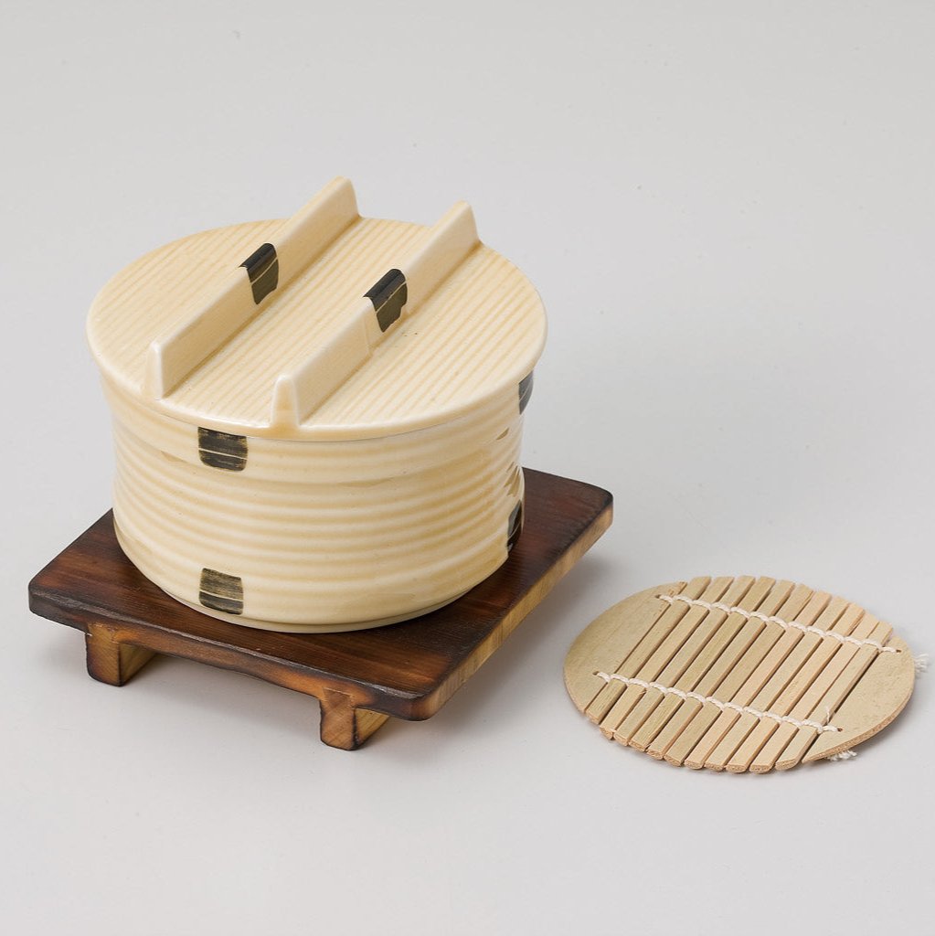 610-20002 ハケ目丸セイロ 焼杉台(丸竹ス付)