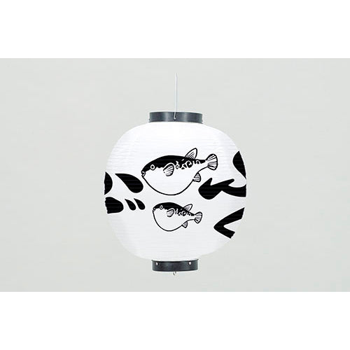 670-38001 42cm丸型3面ちょうちん 白・ふぐ