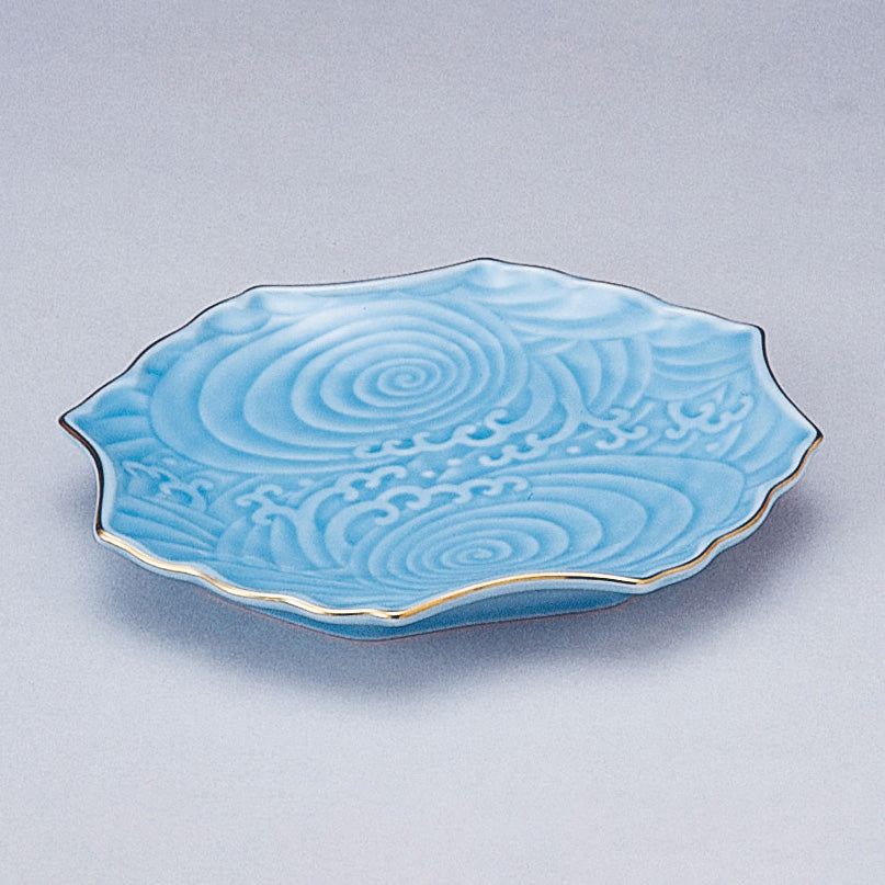 707-10147 青磁波彫変形焼皿