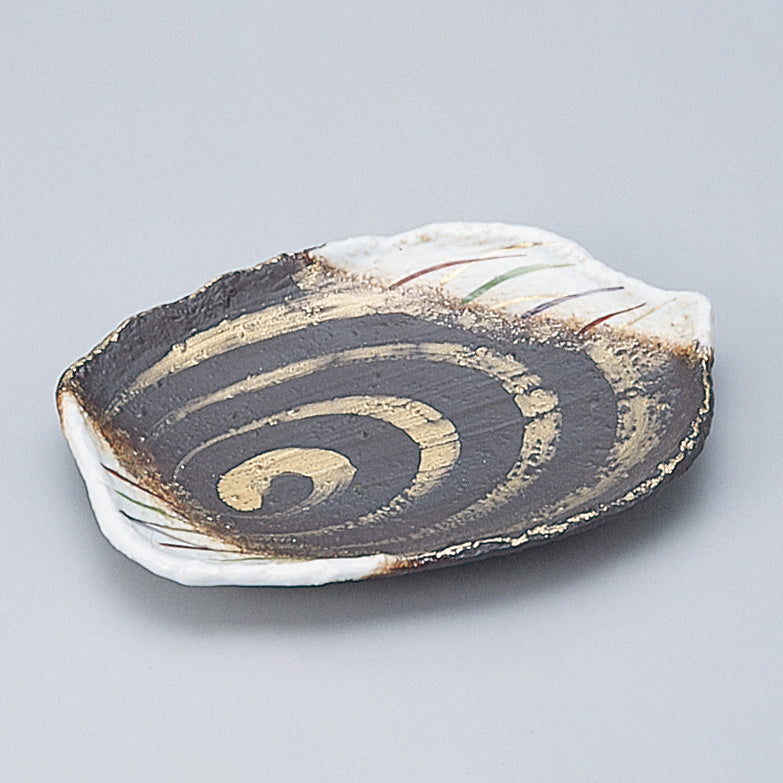 707-10149 焼〆金彩武蔵野葉型焼皿