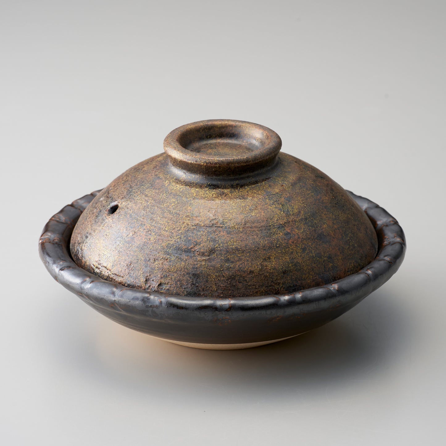 721-10236 金彩6寸高蓋付茶黒渕スジ丸浅鍋