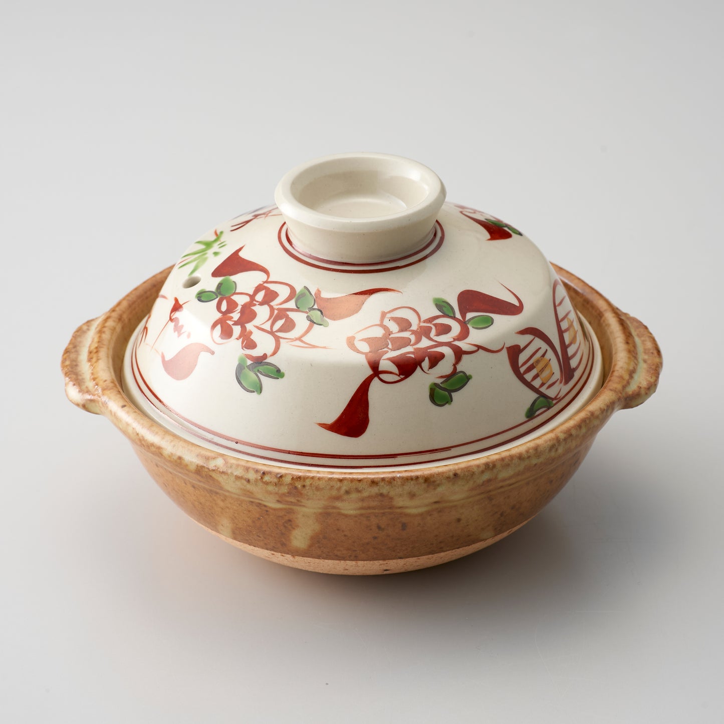 721-10237 竹万歴ソリ蓋付鍋釉5寸土鍋