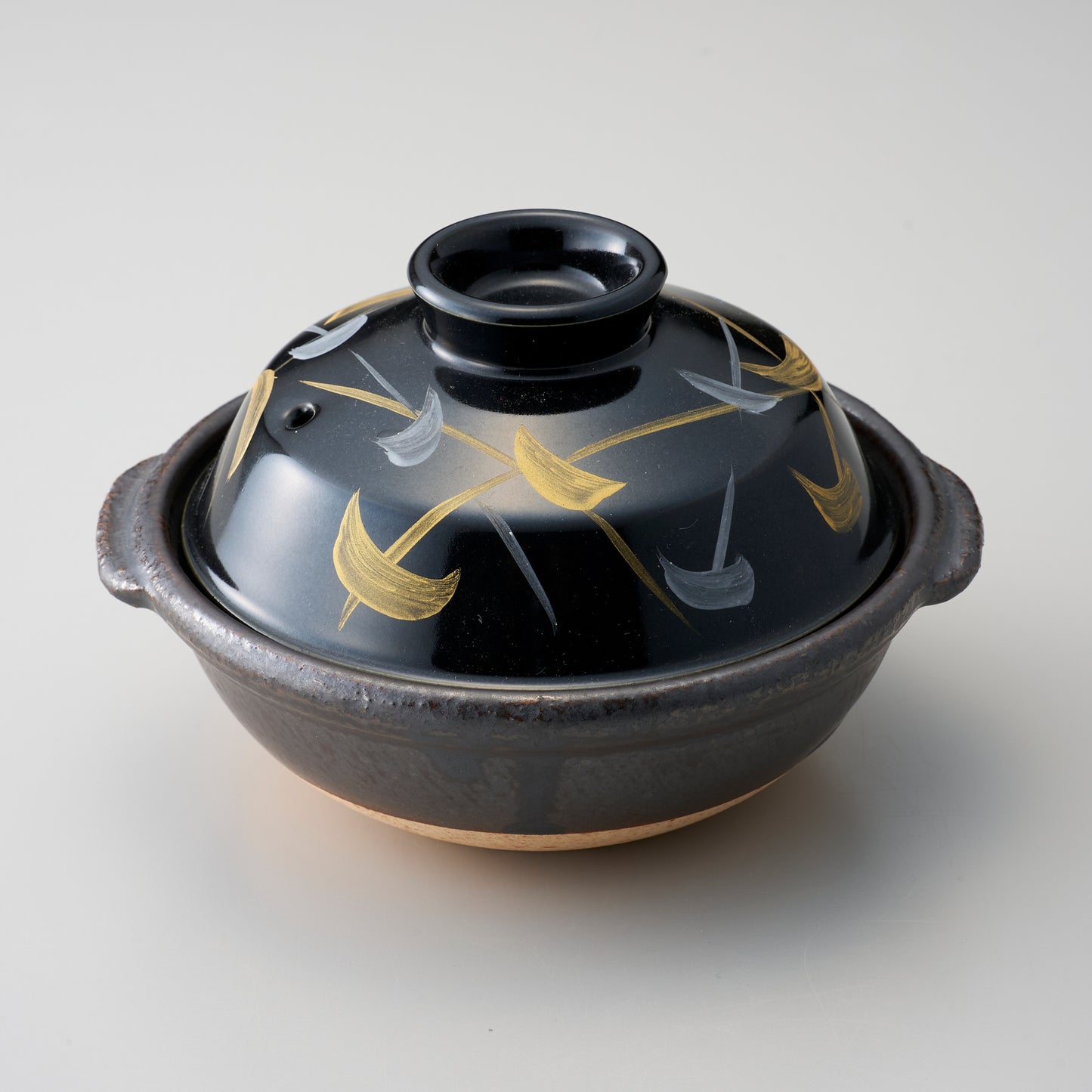 721-10238 金銀むさしのソリ蓋付黒5寸土鍋