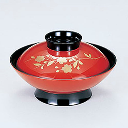 350-75052 5.5寸羽反煮物椀 朱小花内黒高台黒