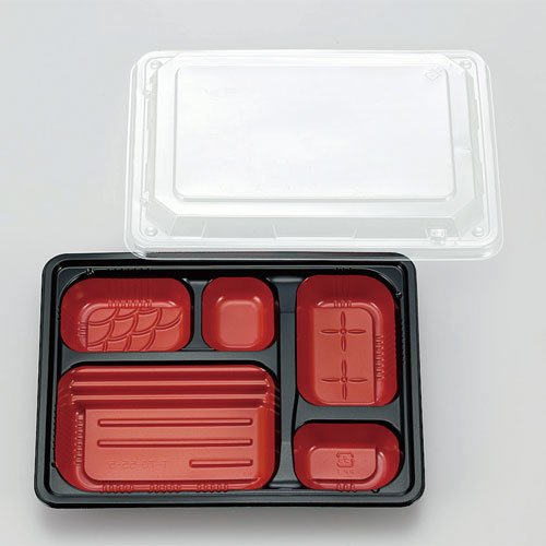 101-10079 弁当容器 T-70-55-5朱天黒蓋透明<900個セット>