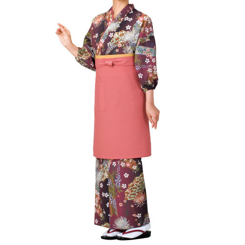 茶羽織・スカートタイプ 扇矢絣四季花小紋・赤茶(TY-6028)