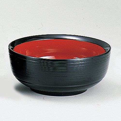 新五平鉢 黒千筋内朱