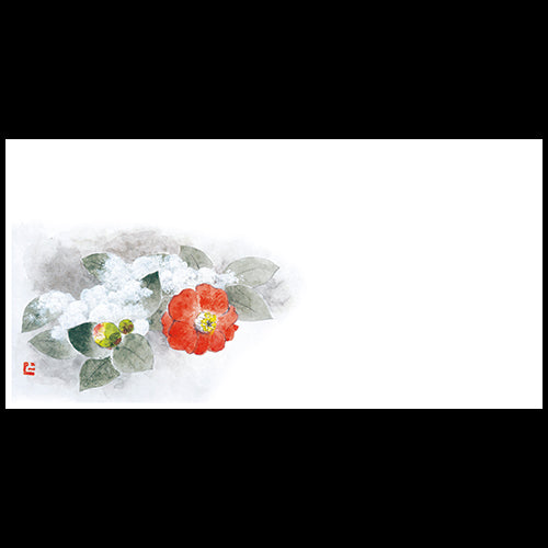201-30084 上質紙お手元マット 冬景色(雪のかぶった椿) (12~2月)