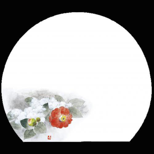 192-40040 半月尺3雲竜和紙マット 冬景色(雪のかぶった椿)(12~2月)