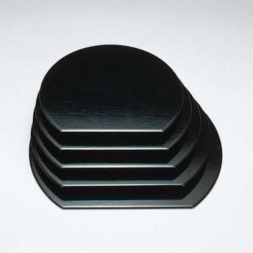 両面半月敷盆 表:朱ハケ目 裏:黒ハケ目