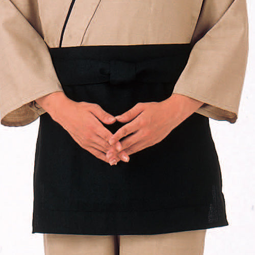 193-50011 ショートエプロン しじら織・黒(EP-7901)