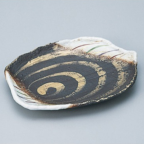 707-10149 焼〆金彩武蔵野葉型焼皿