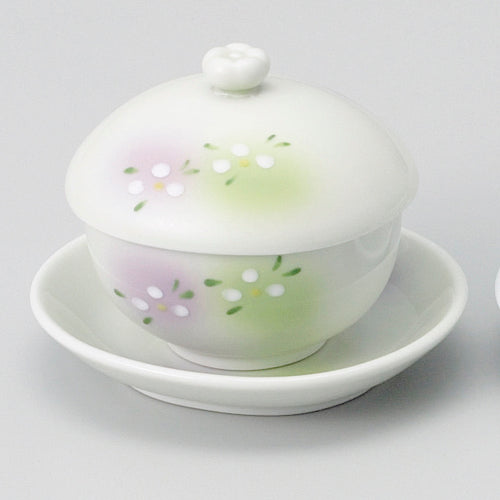 707-10387 二色吹白花 楕円むし碗 台座