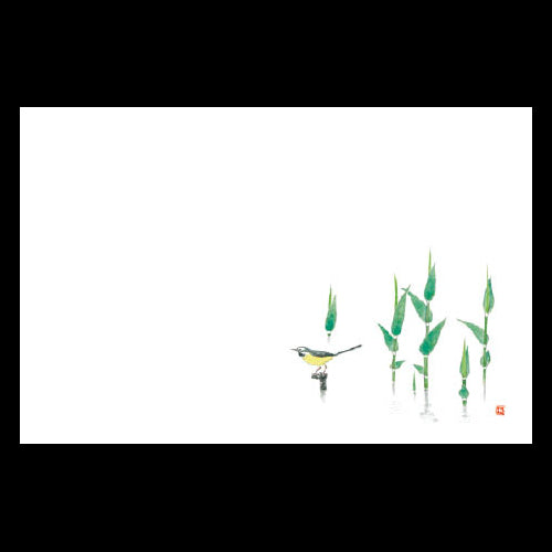 201-10182 38cm上質紙マット 水辺(キセキレイとあしの芽) (6~8月)