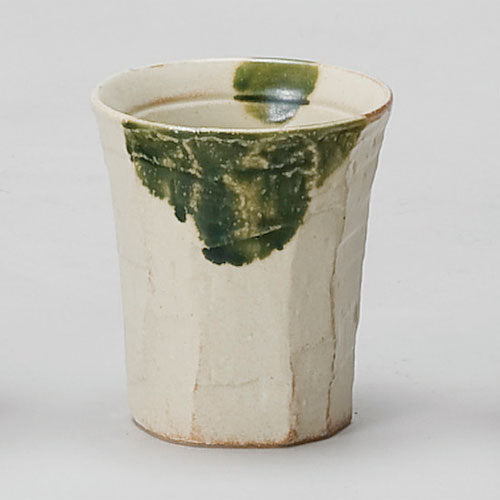 530-10020 江戸彫ビールカップ 中 黄土織部流し