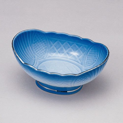 707-10215 ブルー吹彫刻楕円型小丼