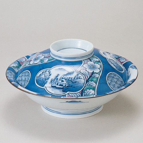 707-10371 染錦木甲割山水7寸骨むし