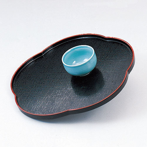新梅型布目盆 黒天朱 ノンスリップ