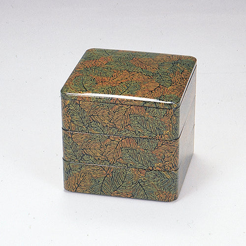 325-11341 6寸5分重箱厚口3段 グリーン木の葉内朱