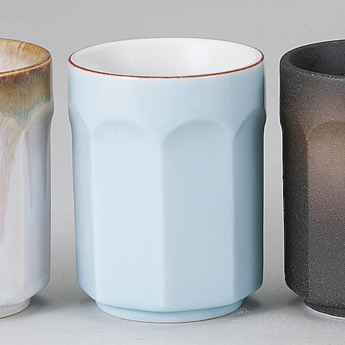 526-043600100 八角湯呑 ②青地塗分け