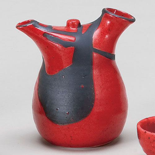 508-00011 古代朱黒流し袋型徳利