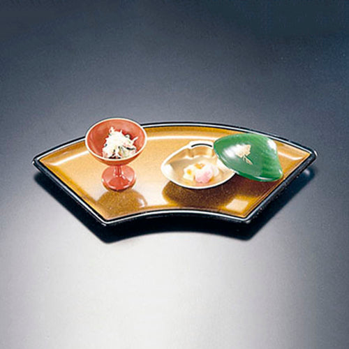 420-29024 尺1扇面皿 金パール渕黒