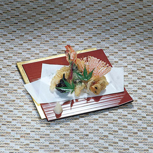 420-41021 7寸角隅折皿 朱渕金パール