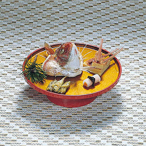 435-52221 7寸高台皿 朱内金パール