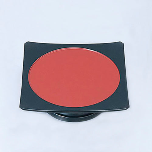 435-44211 高台正角日の出皿盛器 朱渕黒