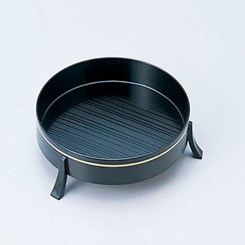 435-46221 7寸三ツ足皿 黒上金線