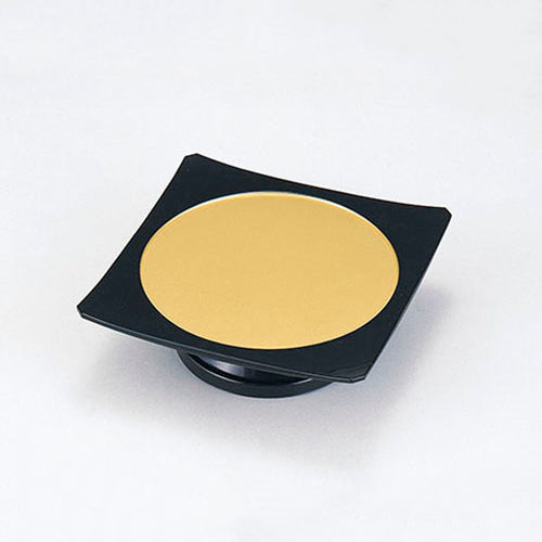 435-44221 高台正角日の出皿盛器 金パール渕黒