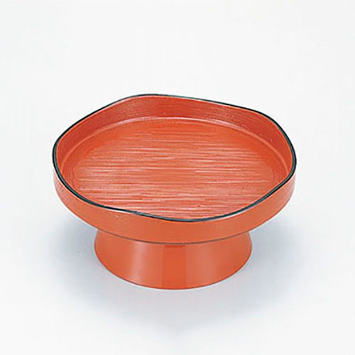 425-24221 5.5寸丸切立花型高台皿 朱ハケ目天黒