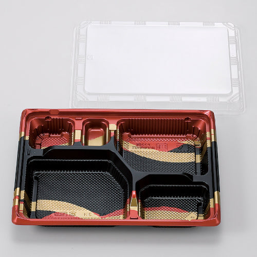 128-10246 弁当容器 KE-3A赤帯B OPS蓋セット 600セット入